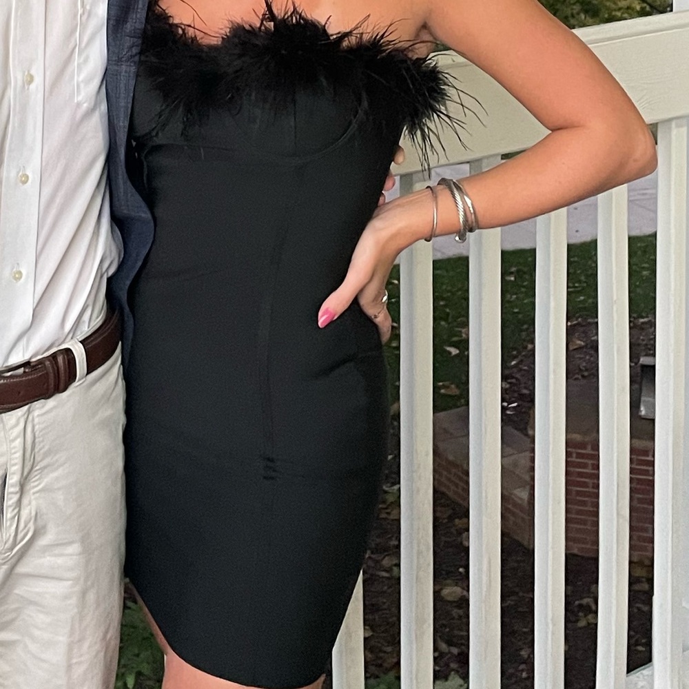 Black Superdown bodycon dress with feather details